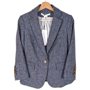 Veronica Beard Blue Tweed Schoolboy Dickey Blazer Jacket